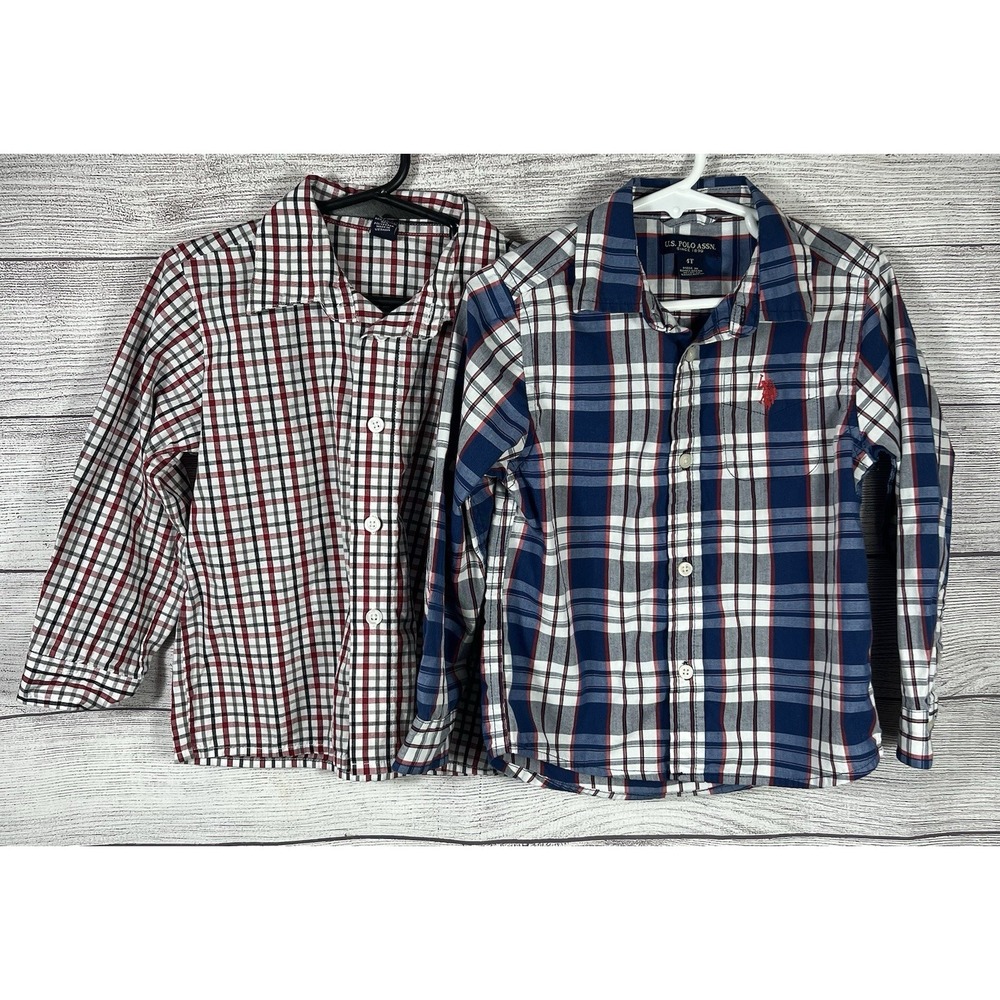 US Polo Assn Shirt And Class Club Long Sleeve Button Up Plaid Boys Size 4T